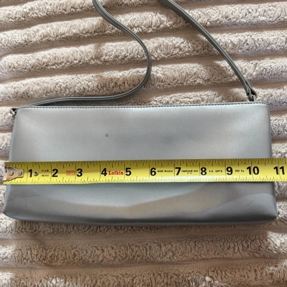 Antonio Melani Silver Metallic Leather Shoulder Bag Crossbody Rectangular Clutch